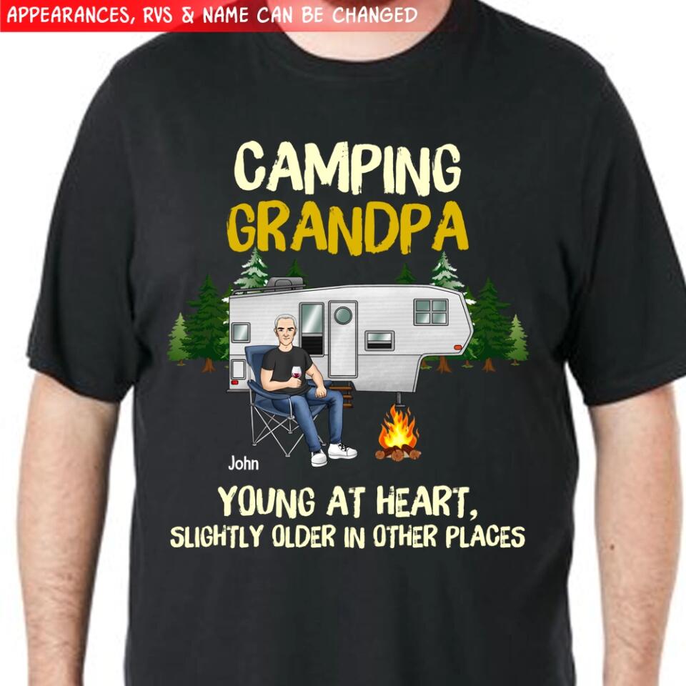 Camping Grandma/Grandpa Young At Heart Slightly Older In Other Places - Personalized T-Shirt, Gift For Camping Lover