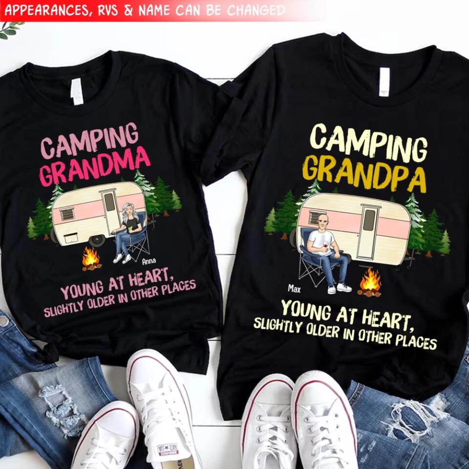 Camping Grandma/Grandpa Young At Heart Slightly Older In Other Places - Personalized T-Shirt, Gift For Camping Lover