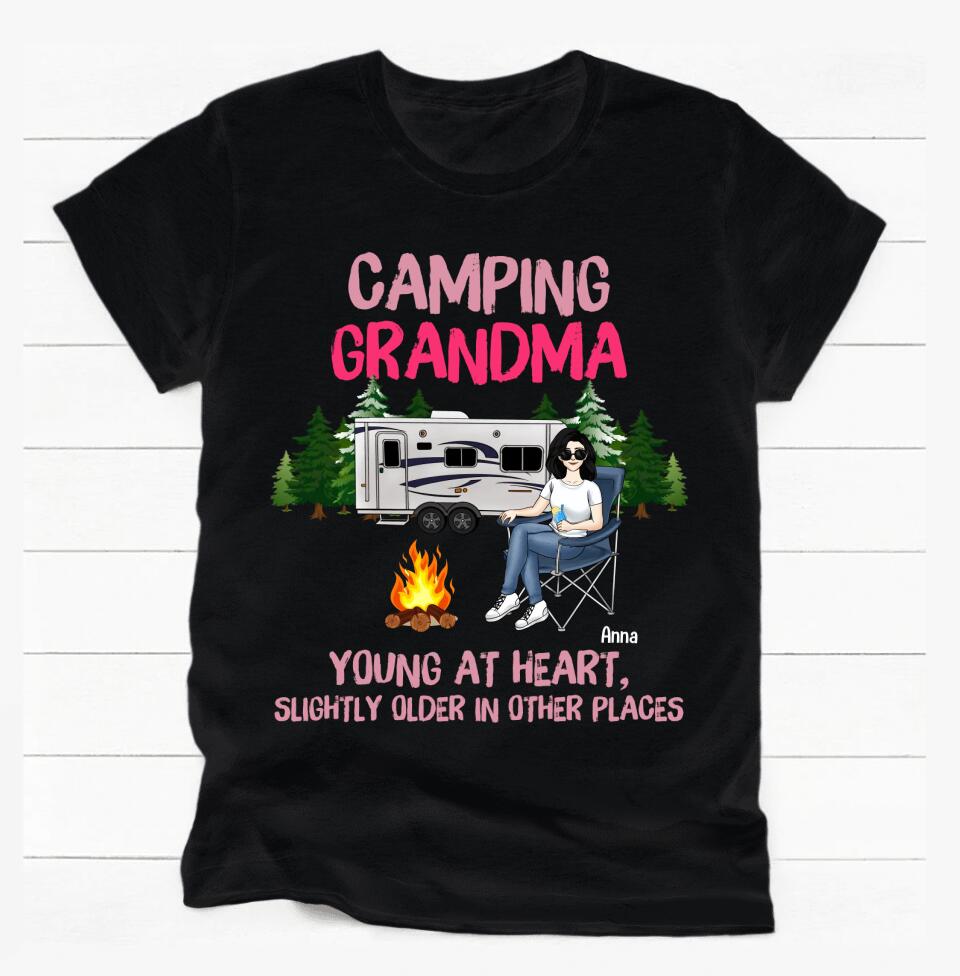 Camping Grandma/Grandpa Young At Heart Slightly Older In Other Places - Personalized T-Shirt, Gift For Camping Lover
