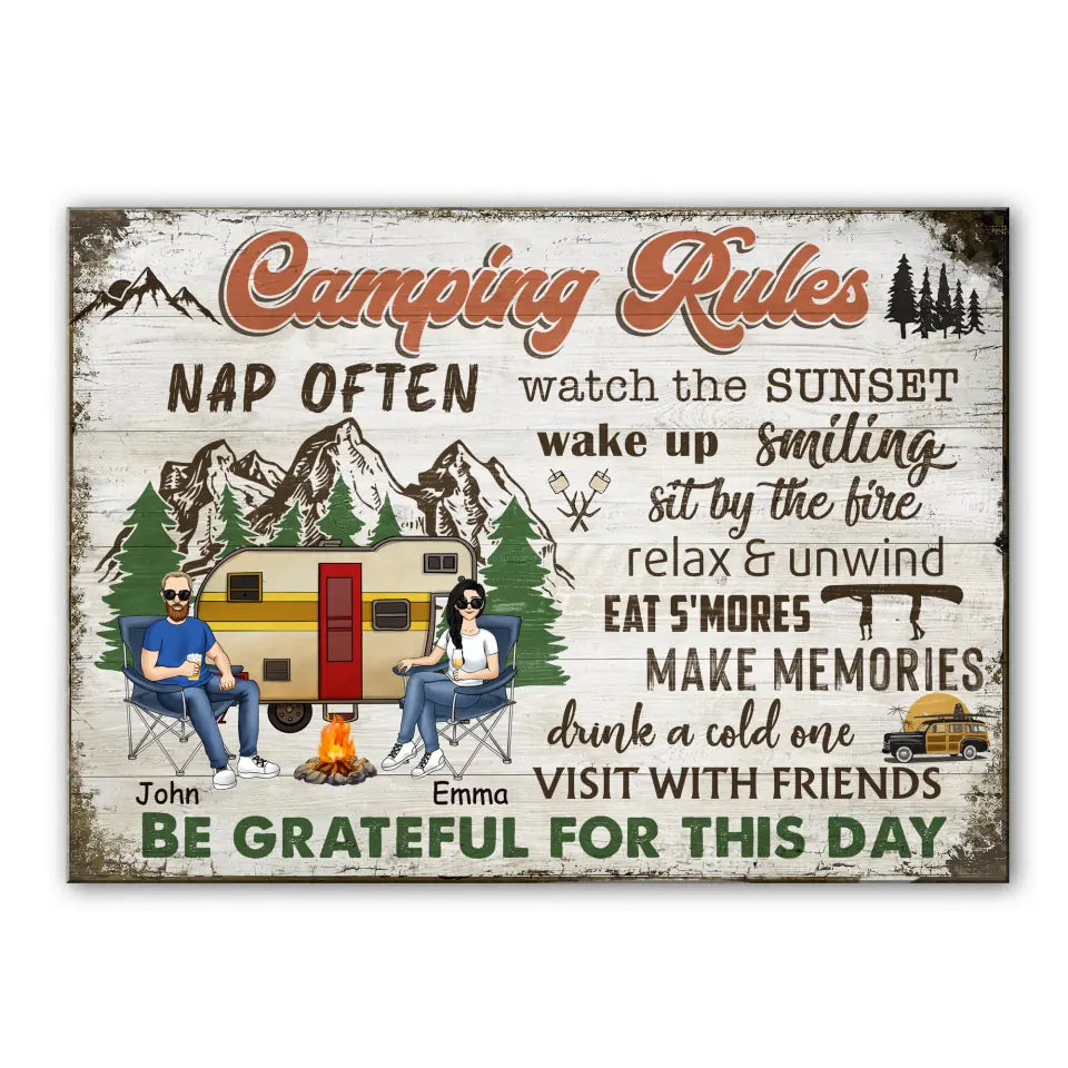 Camping Rules, Camping Rules Metal Sign - Personalized Metal Sign, Gift For Camping Lover