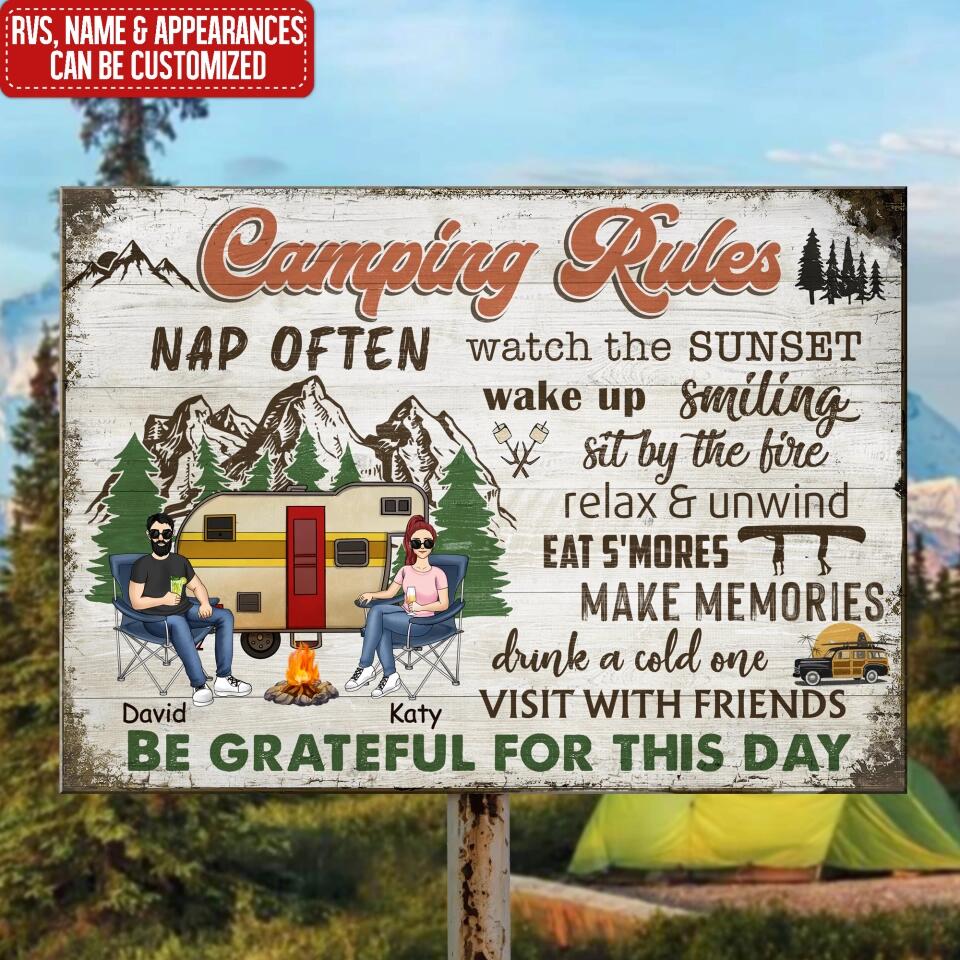 Camping Rules, Camping Rules Metal Sign - Personalized Metal Sign, Gift For Camping Lover