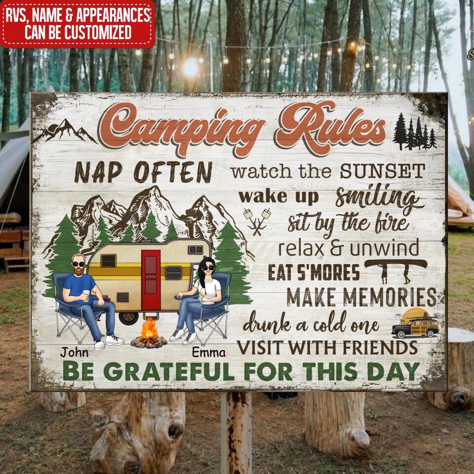 Camping Rules, Camping Rules Metal Sign - Personalized Metal Sign, Gift For Camping Lover