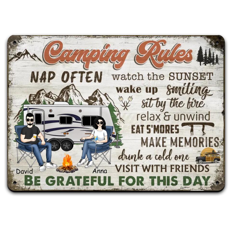 Camping Rules, Camping Rules Metal Sign - Personalized Metal Sign, Gift For Camping Lover