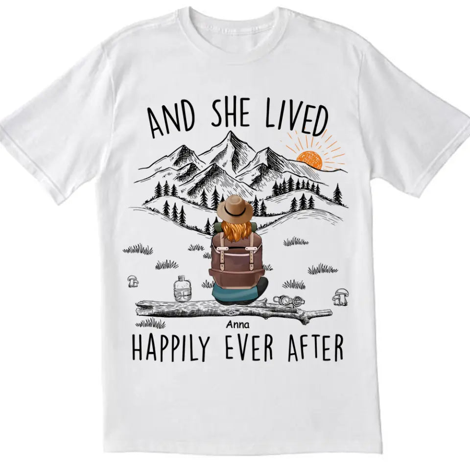 And She Lived Happily Ever After - Personalized T-shirt, Gift For Hiking Lover