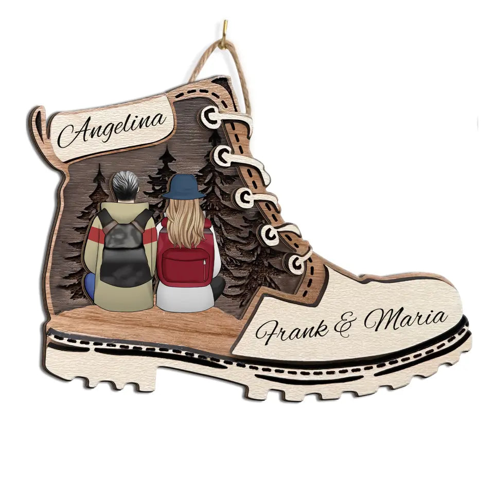 Personalized Hiking Boot Wooden Sign - Hiking Gift Decor - Hike Adventure Sign - Personalized Couple Hiking 2 Layer Sign