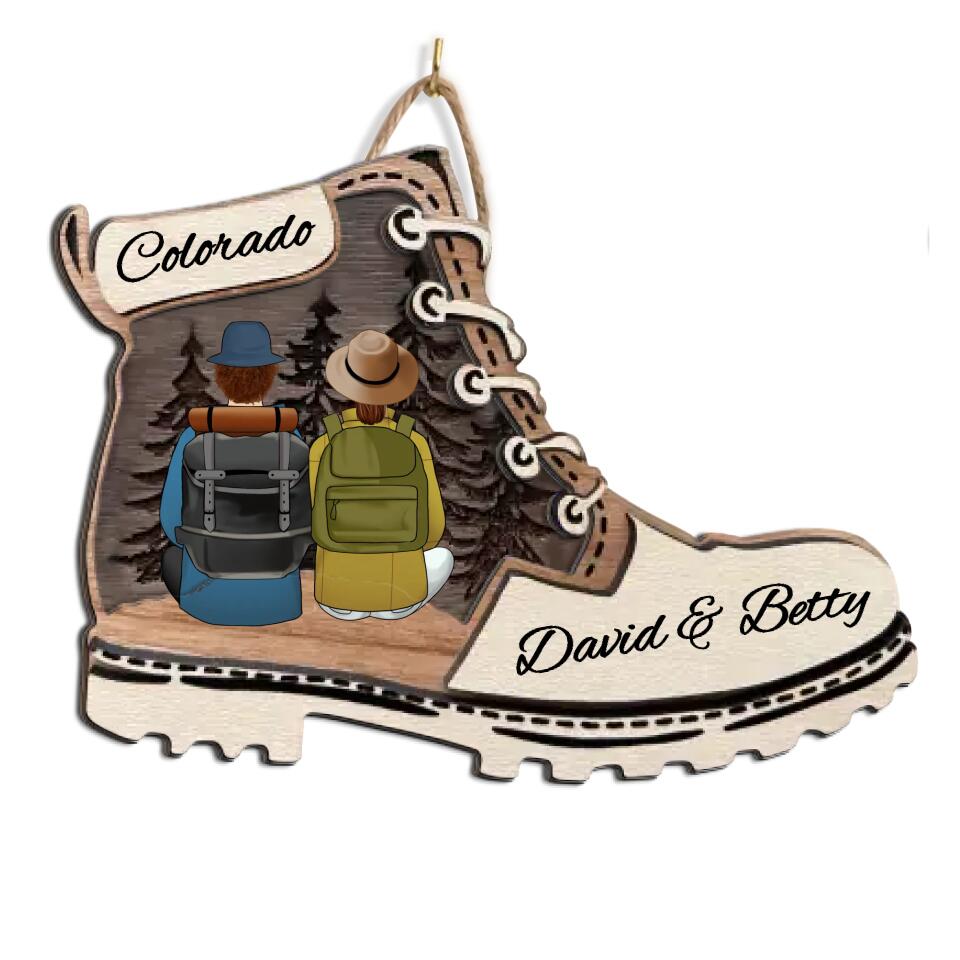 Personalized Hiking Boot Wooden Sign - Hiking Gift Decor - Hike Adventure Sign - Personalized Couple Hiking 2 Layer Sign