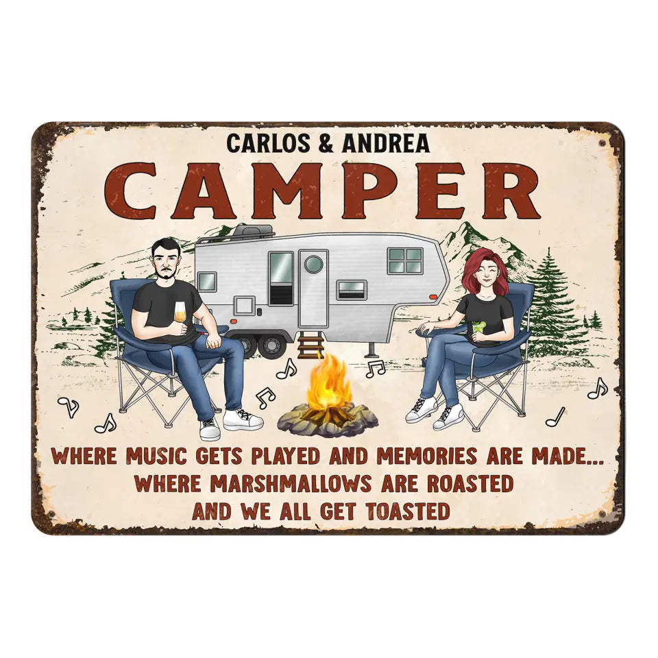 Firepit Where Music Gets Played - Personalized Metal Sign, Custom Family Couple Sign, Gift For Camper