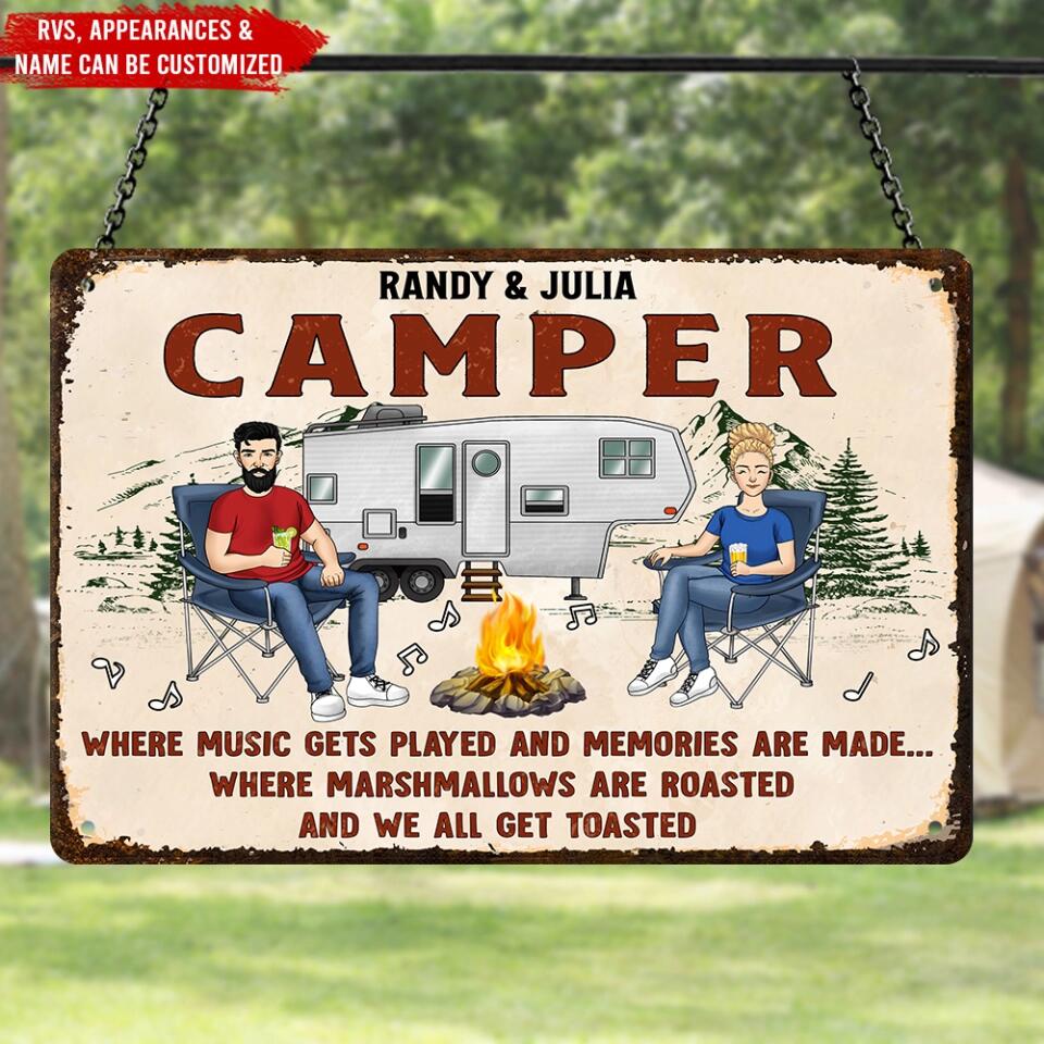 Firepit Where Music Gets Played - Personalized Metal Sign, Custom Family Couple Sign, Gift For Camper