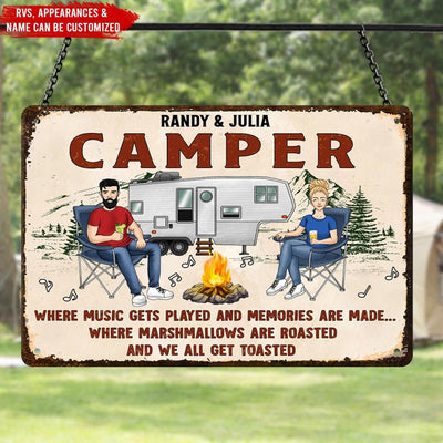 Firepit Where Music Gets Played - Personalized Metal Sign, Custom Family Couple Sign, Gift For Camper