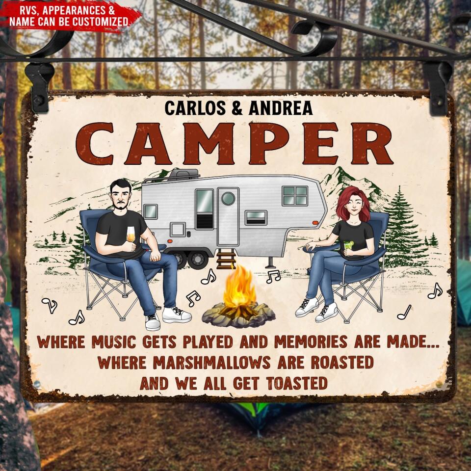Firepit Where Music Gets Played - Personalized Metal Sign, Custom Family Couple Sign, Gift For Camper