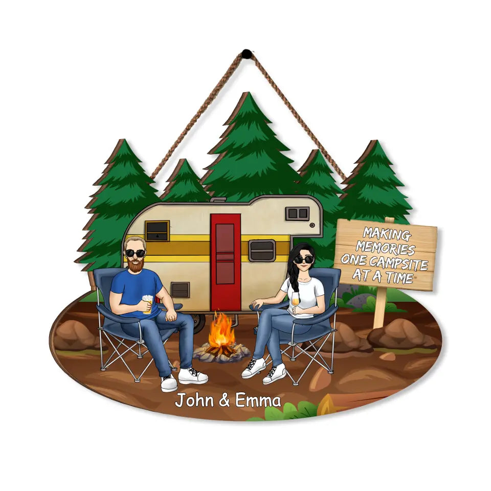 Making Memories On Campsite At A Time - Personalized Door Sign, Gift For Camping Lover