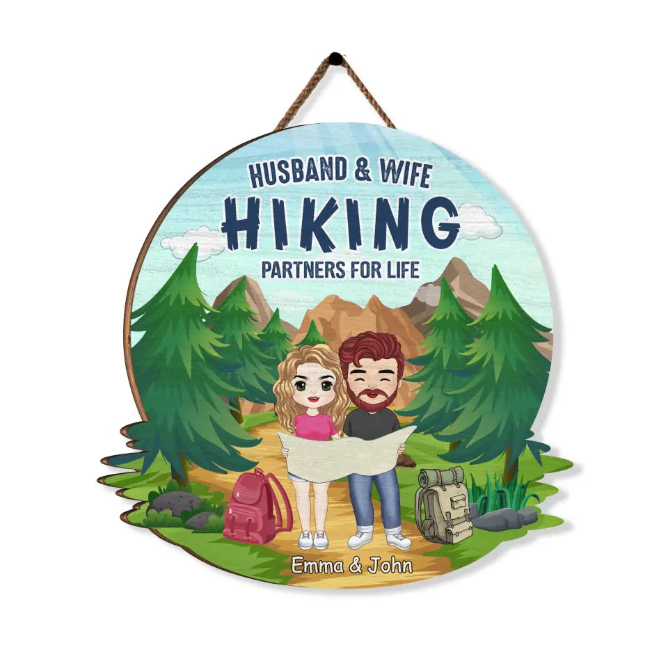 Husband &amp; Wife Hiking Partners For Life - Personalized Door Sign, Gift For Camping Lover