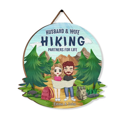 Husband & Wife Hiking Partners For Life - Personalized Door Sign, Gift For Camping Lover