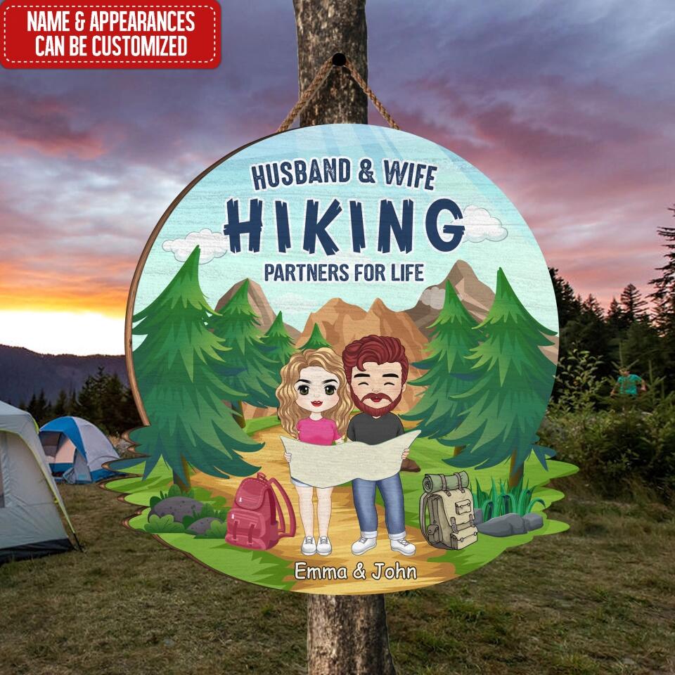 Husband & Wife Hiking Partners For Life - Personalized Door Sign, Gift For Camping Lover