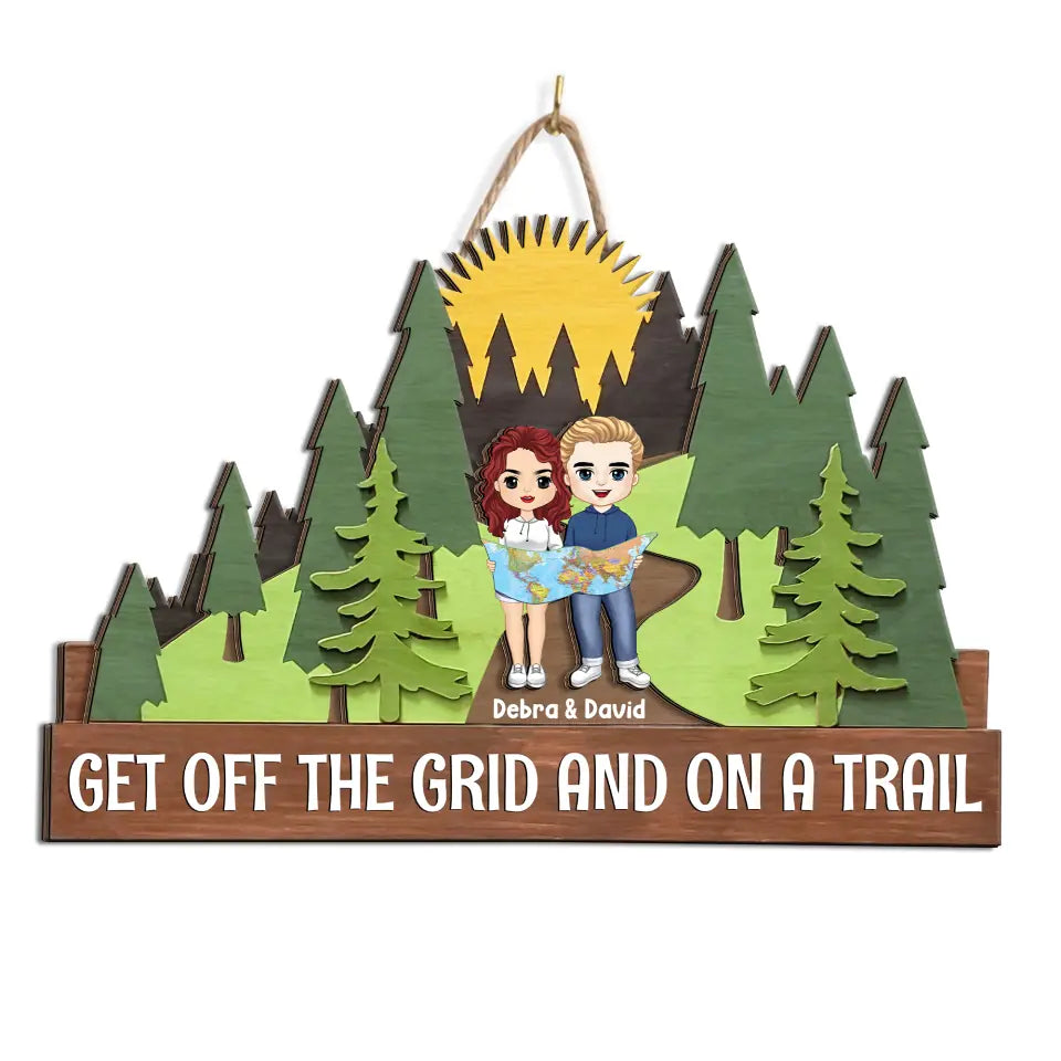 Get Off The Grid And On A Trail Hiking Wood Sign - Personalized Hiking Wooden Sign - Hiking Decor - Gift For Hiking Lovers