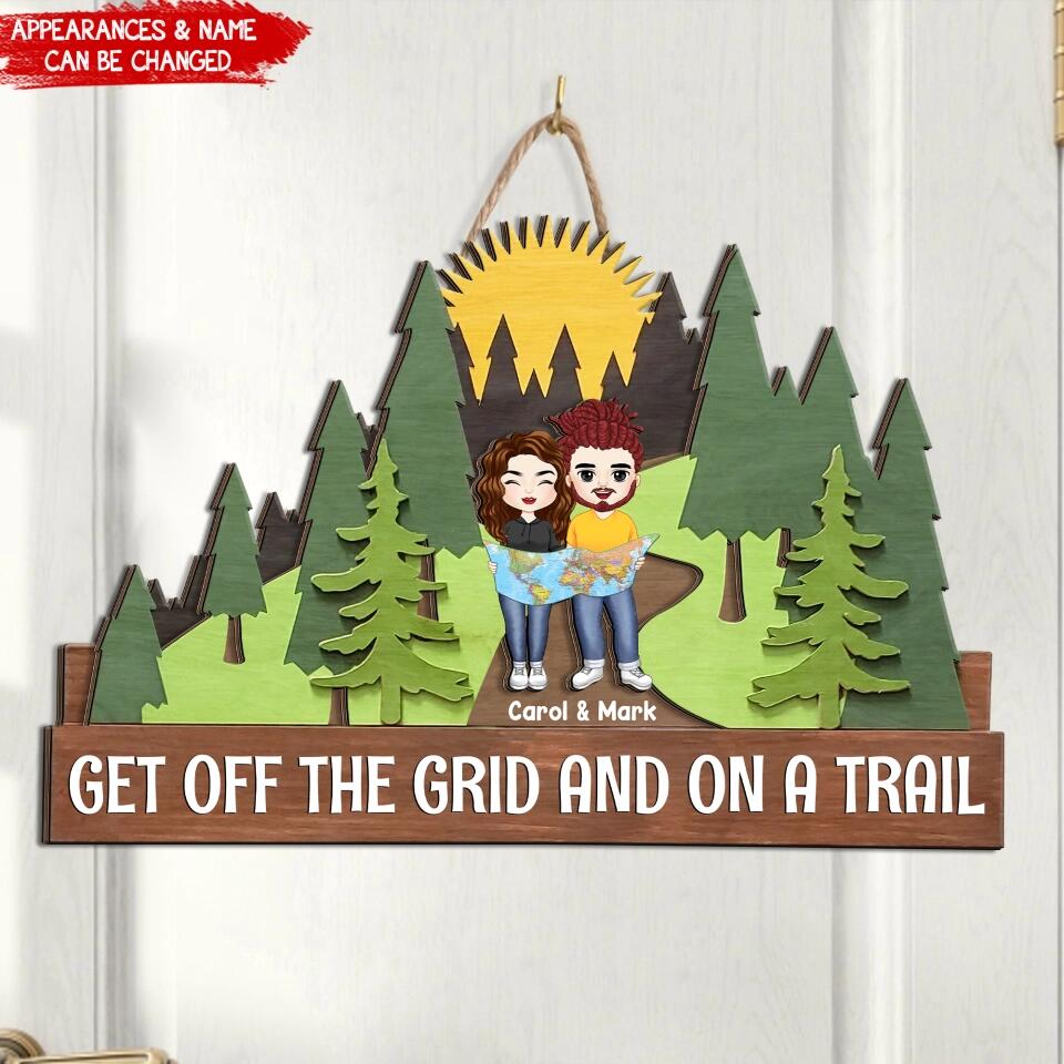 Get Off The Grid And On A Trail Hiking Wood Sign - Personalized Hiking Wooden Sign - Hiking Decor - Gift For Hiking Lovers