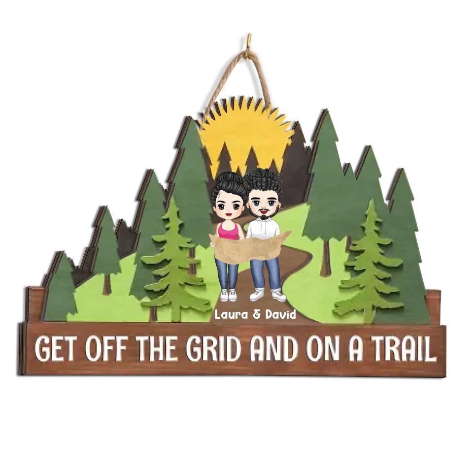 Get Off The Grid And On A Trail Hiking Wood Sign - Personalized Hiking Wooden Sign - Hiking Decor - Gift For Hiking Lovers