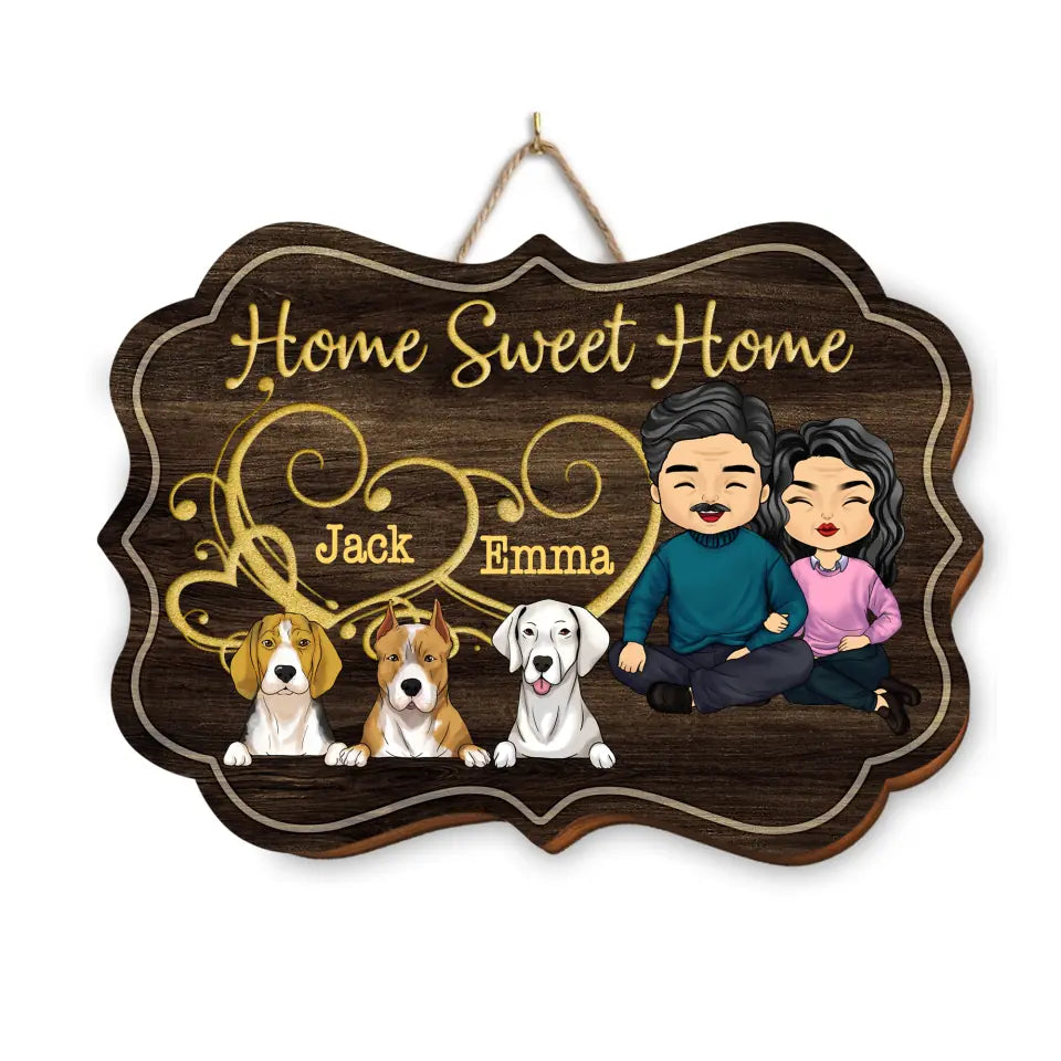 Home Sweet Home - Personalized Door Sign, Gift For Dog Lover