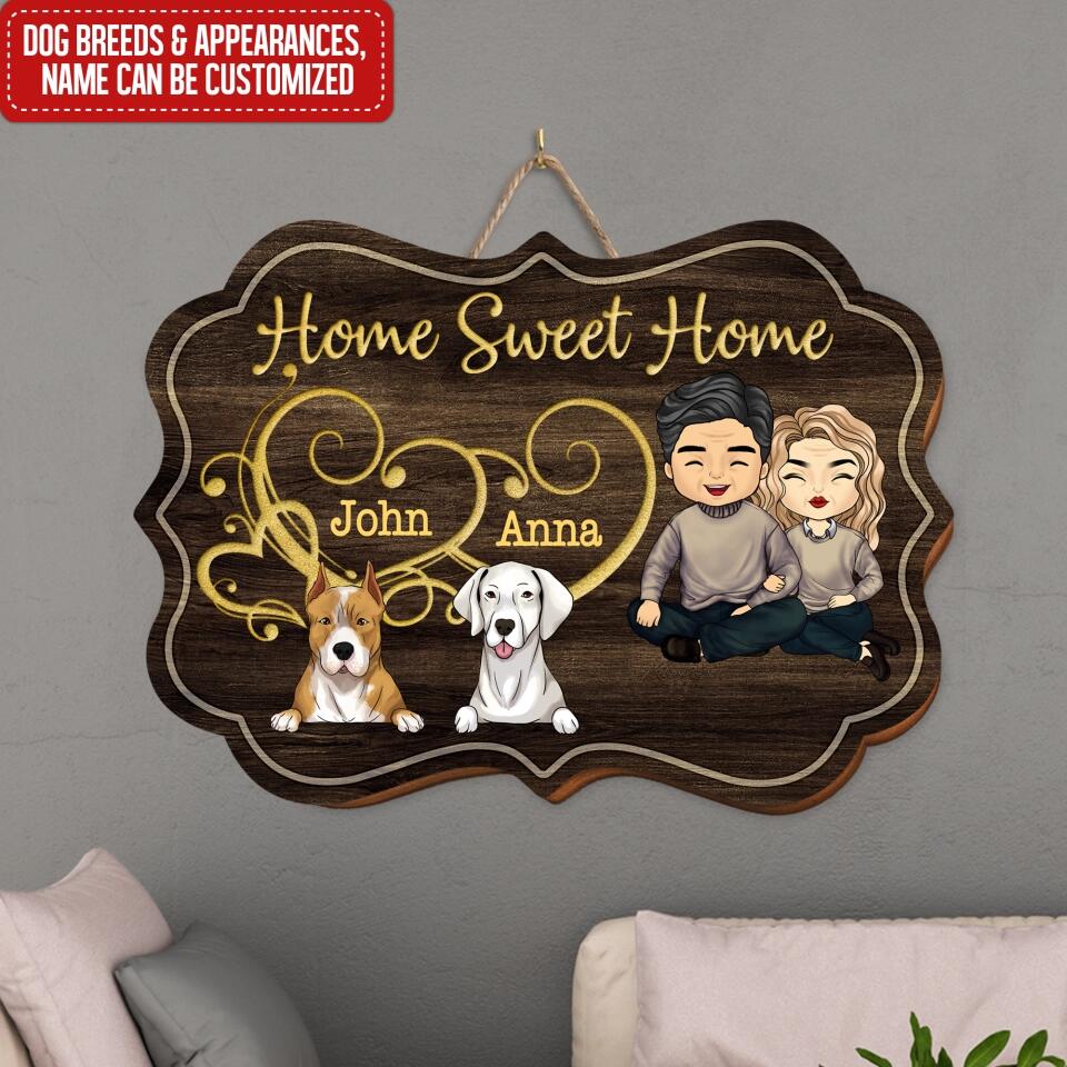 Home Sweet Home - Personalized Door Sign, Gift For Dog Lover