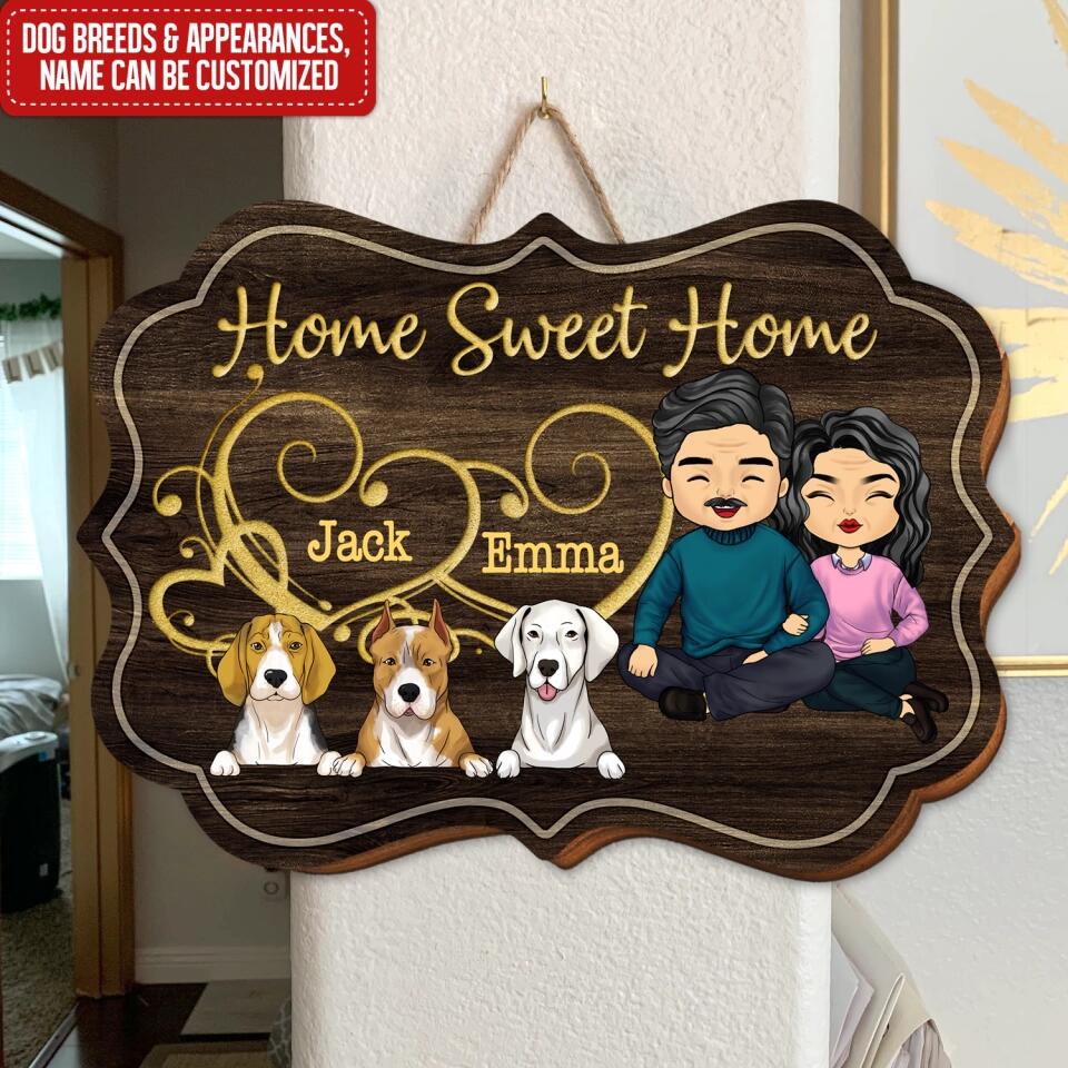 Home Sweet Home - Personalized Door Sign, Gift For Dog Lover
