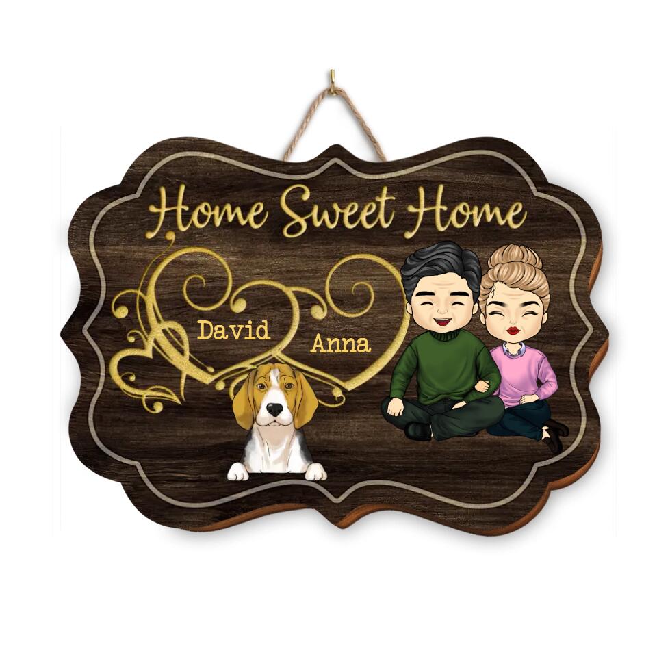 Home Sweet Home - Personalized Door Sign, Gift For Dog Lover