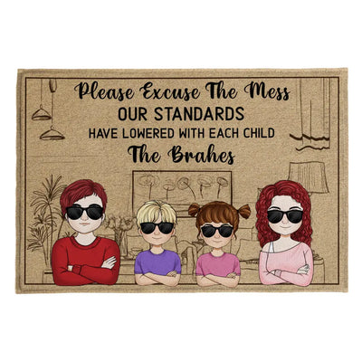 Please Excuse The Mess Our Standards Have Lowered With Each Child - Personalized Doormat