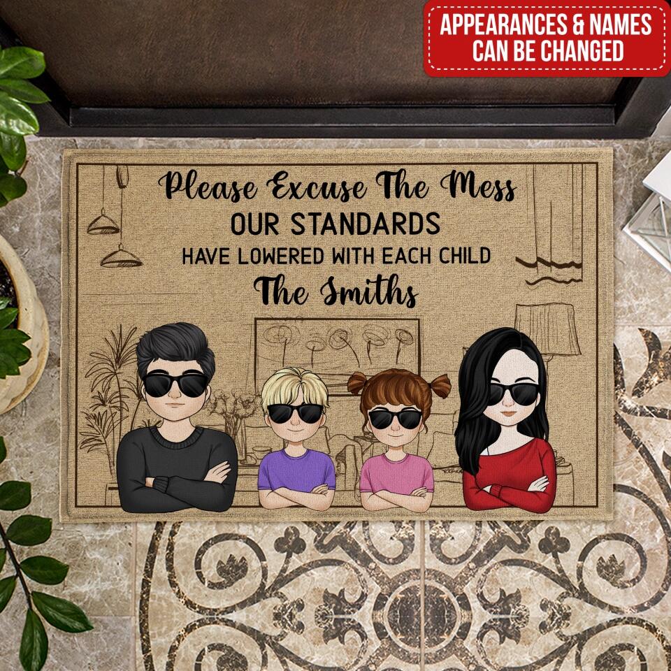Please Excuse The Mess Our Standards Have Lowered With Each Child - Personalized Doormat