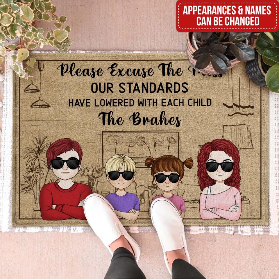 Please Excuse The Mess Our Standards Have Lowered With Each Child - Personalized Doormat