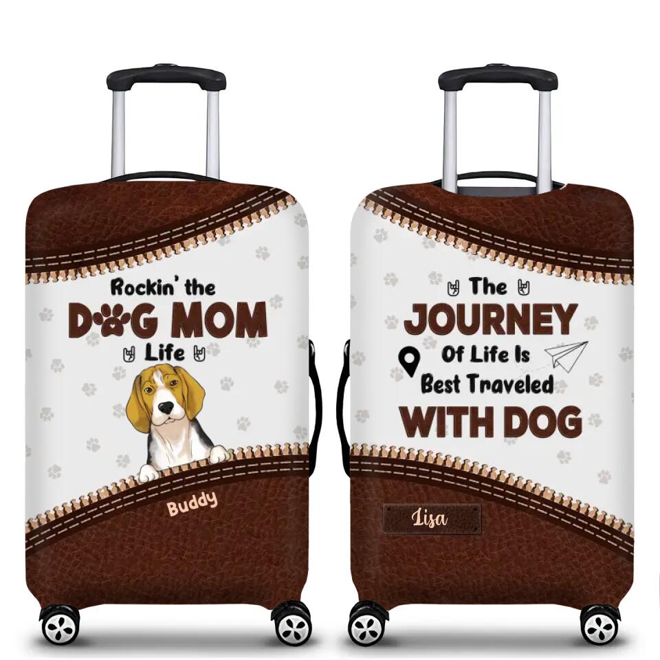 Rockin' The Dog Mom Life - Personalized Luggage Cover, Gift For Dog Lover