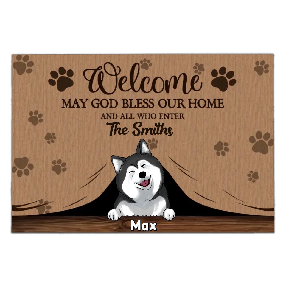Welcome May God Bless Our Home And All Who Enter - Personalized Doormat, Gift For Dog Lover