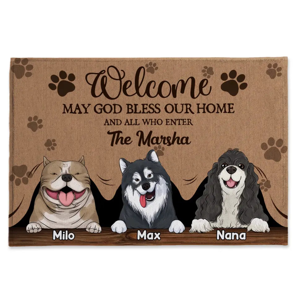 Welcome May God Bless Our Home And All Who Enter - Personalized Doormat, Gift For Dog Lover
