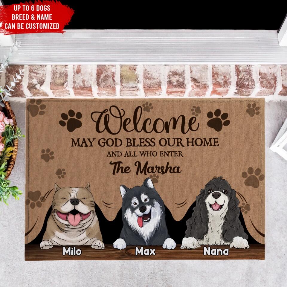 Welcome May God Bless Our Home And All Who Enter - Personalized Doormat, Gift For Dog Lover