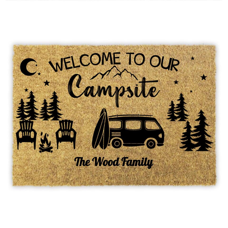 Welcome to Our Campsite Personalized Doormat for Camper Doormat for Camping Door Mat