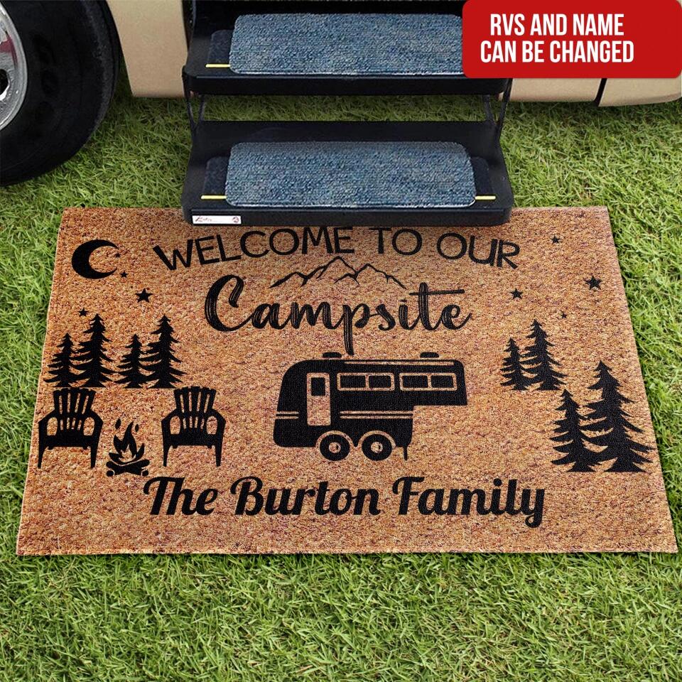 Welcome to Our Campsite Personalized Doormat for Camper Doormat for Camping Door Mat