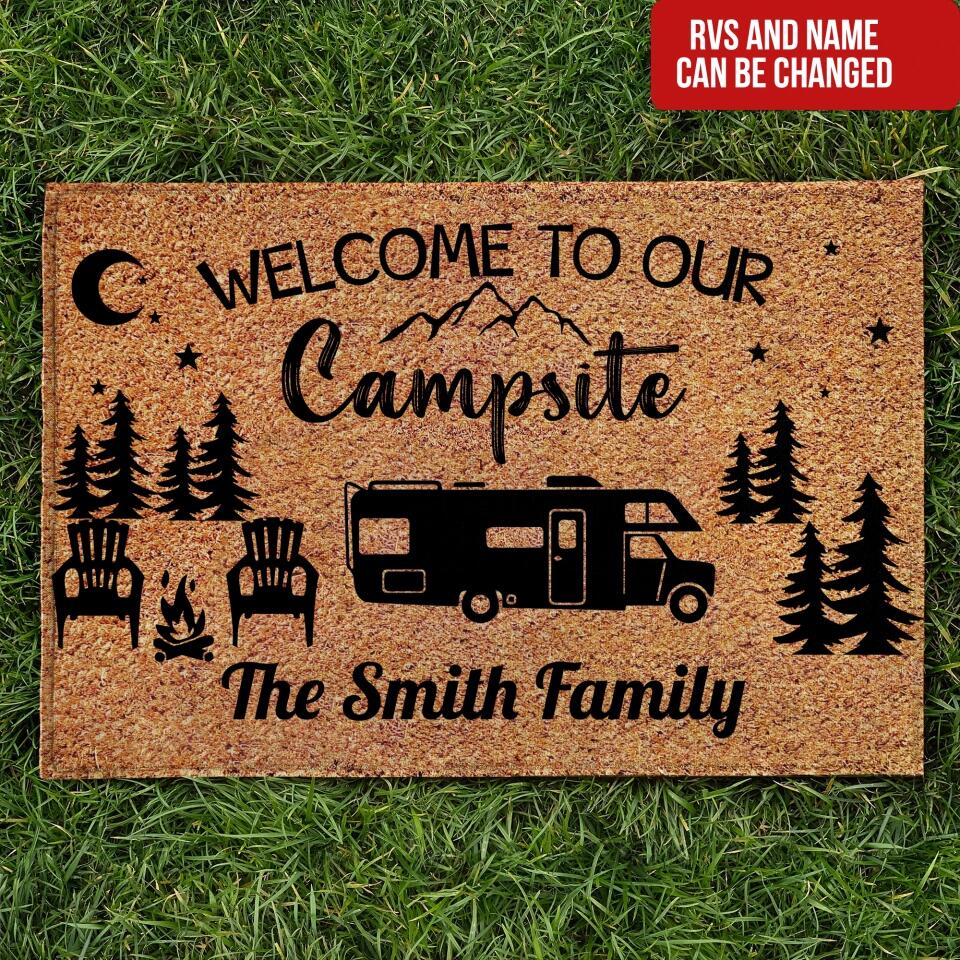 Welcome to Our Campsite Personalized Doormat for Camper Doormat for Camping Door Mat
