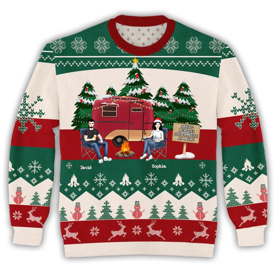 Personalized Camping Couple Christmas Wool Sweater, Gift For Camping Lover