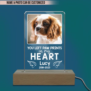 You Left Paw Prints In My Heart - Personalized Acrylic Lamp, Gift For Dog Lover