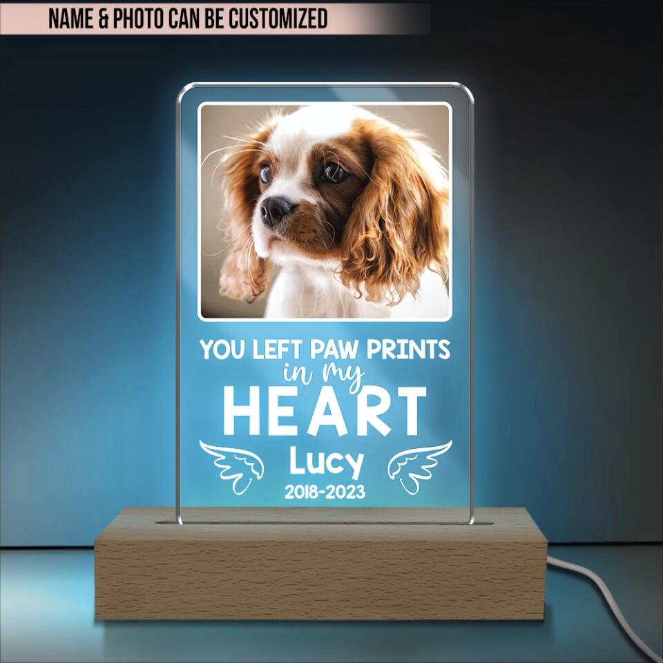 You Left Paw Prints In My Heart - Personalized Acrylic Lamp, Gift For Dog Lover