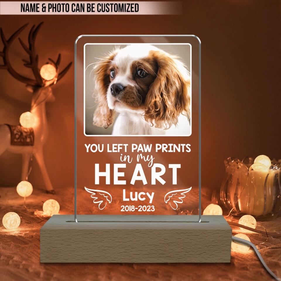 You Left Paw Prints In My Heart - Personalized Acrylic Lamp, Gift For Dog Lover