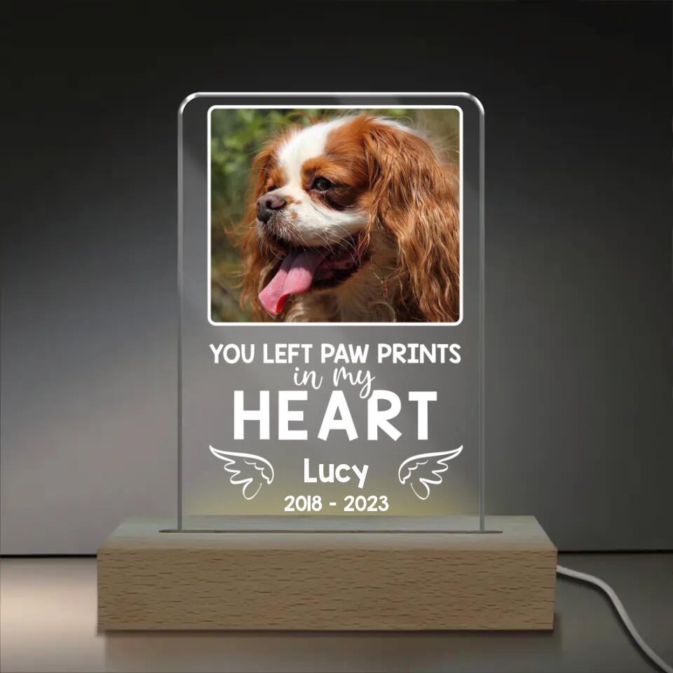 You Left Paw Prints In My Heart - Personalized Acrylic Lamp, Gift For Dog Lover