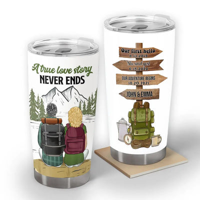 A True Love Story Never Ends - Personalized Hiking Couple Tumbler - Hiking Gift - Valentine Gift - Hiking Couple
