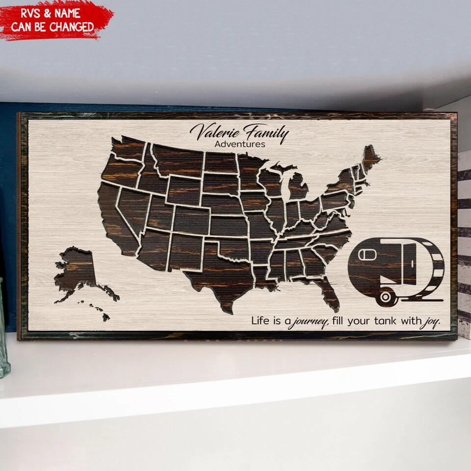 RV Travel Map Sign - Personalized Camping 1 Layer Sign - Camping Sign - Camping Decor - US Map With Camper Wooden Sign