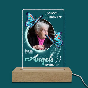 I Believe There Are Angels Among Us - Personalized Memorial Acrylic Lamp - Memorial Gift - In Loving Memory Gift with Photo