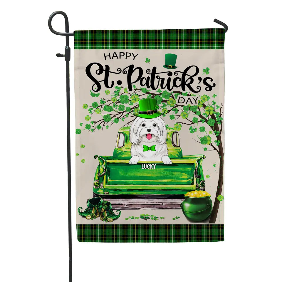 Happy ST. Patrick’s Day - Personalized Garden Flag, Gift For Dog Lover