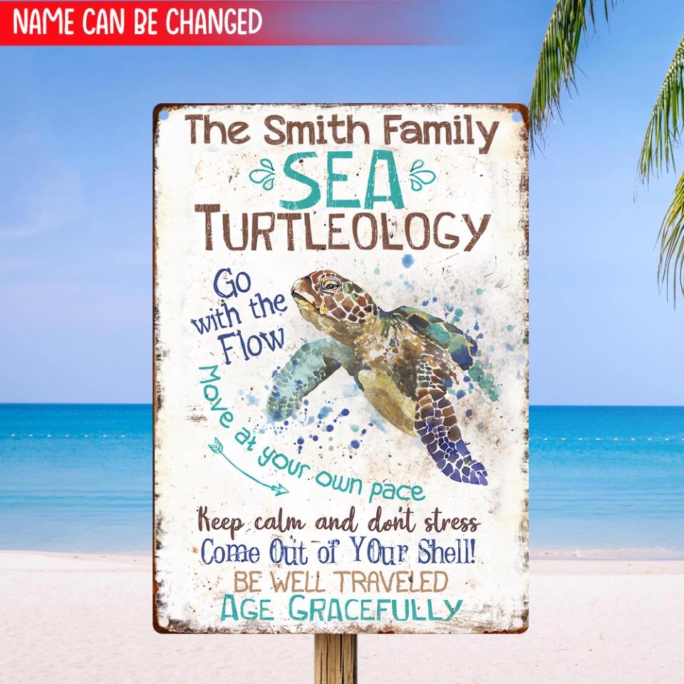 Sea Turtle, Tin Sea Turtleology - Personalized Metal Sign, Great Beach Decor