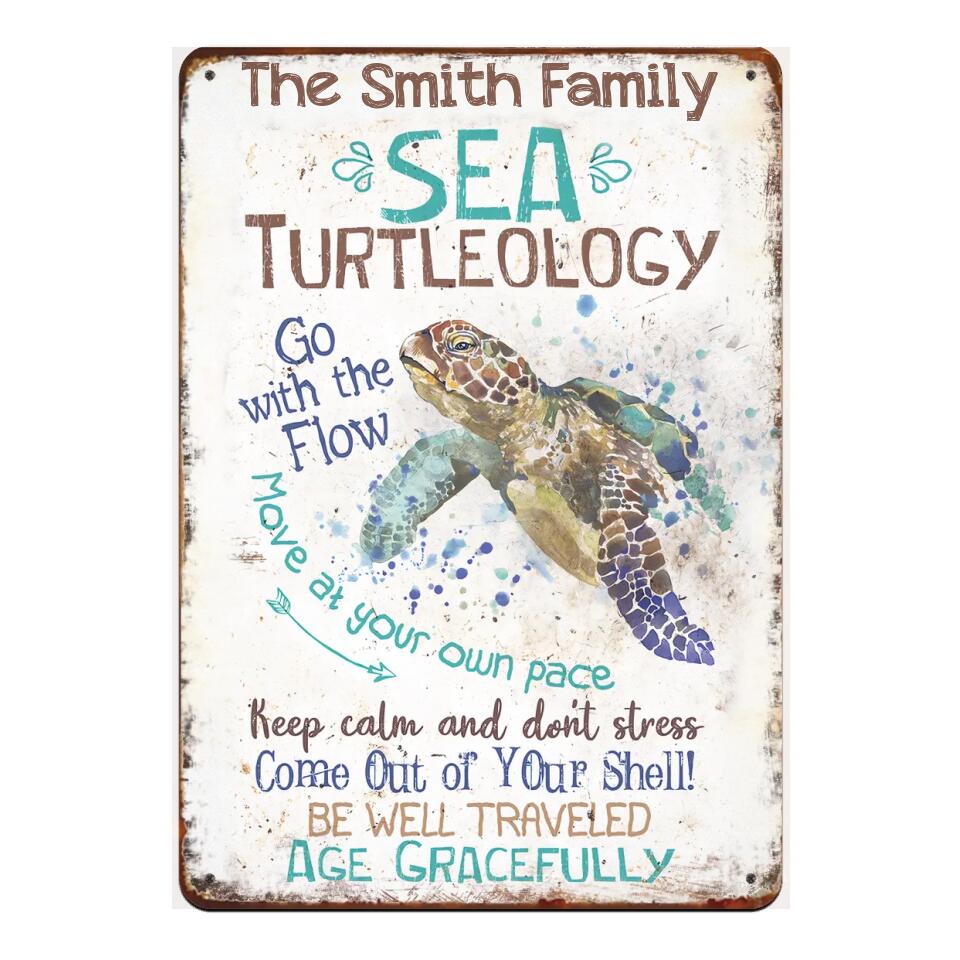 Sea Turtle, Tin Sea Turtleology - Personalized Metal Sign, Great Beach Decor