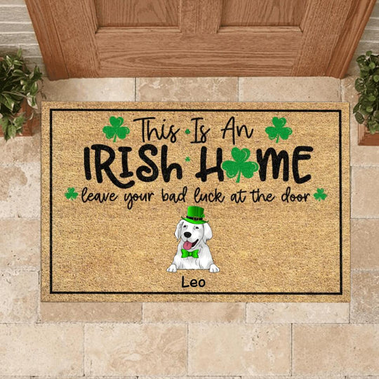 This Is An Irish Home - Personalized St. Patrick's Day Doormat - Dog Lovers Doormat - Custom Doormat Closing Gift