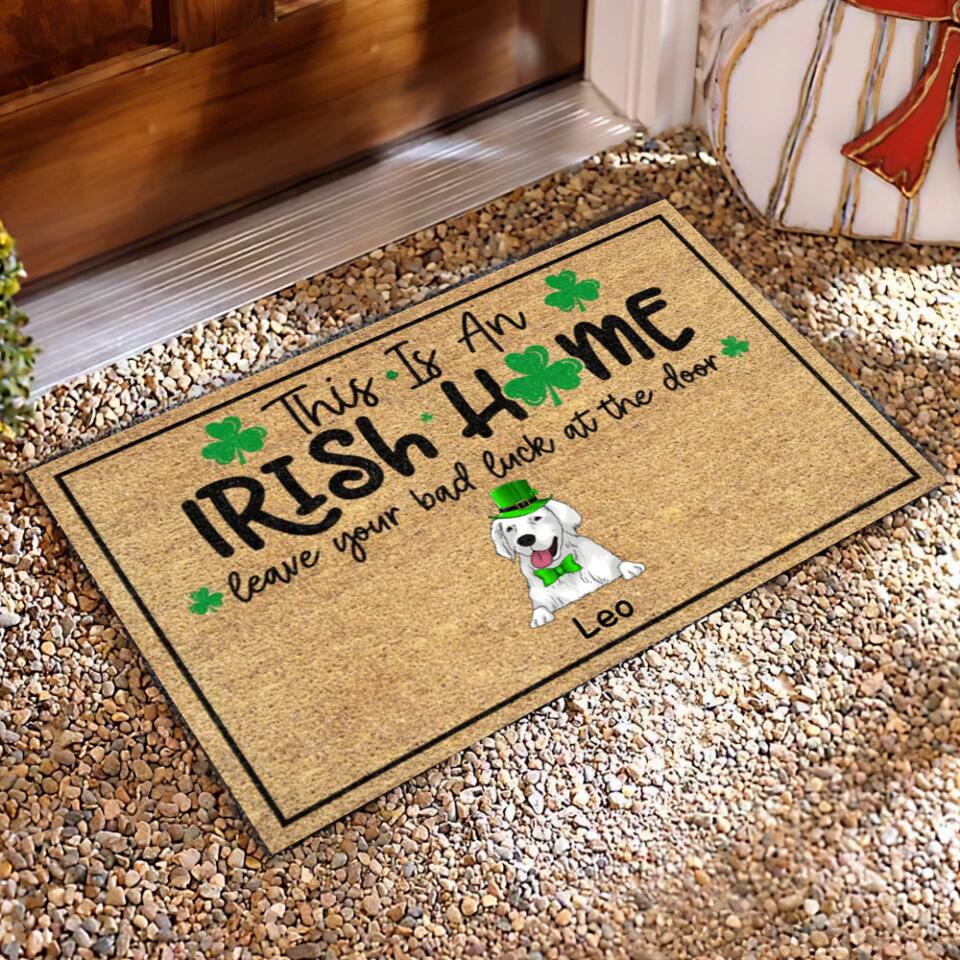 This Is An Irish Home - Personalized St. Patrick's Day Doormat - Dog Lovers Doormat - Custom Doormat Closing Gift