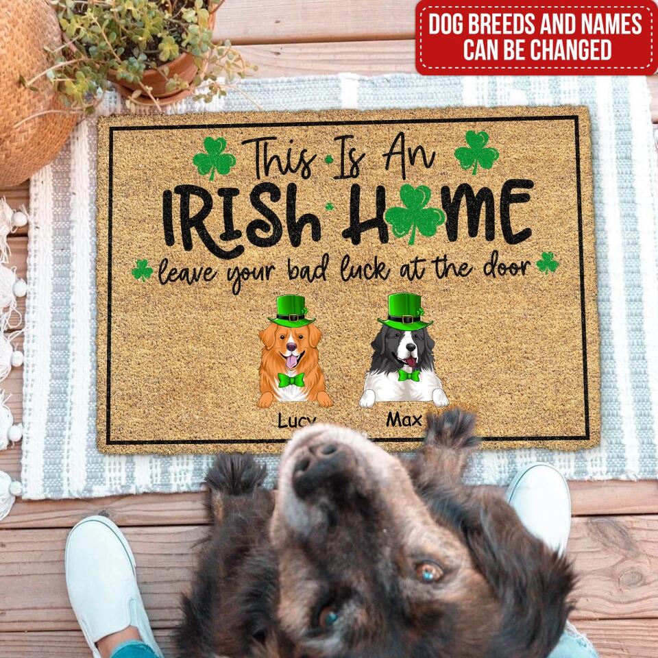 This Is An Irish Home - Personalized St. Patrick's Day Doormat - Dog Lovers Doormat - Custom Doormat Closing Gift