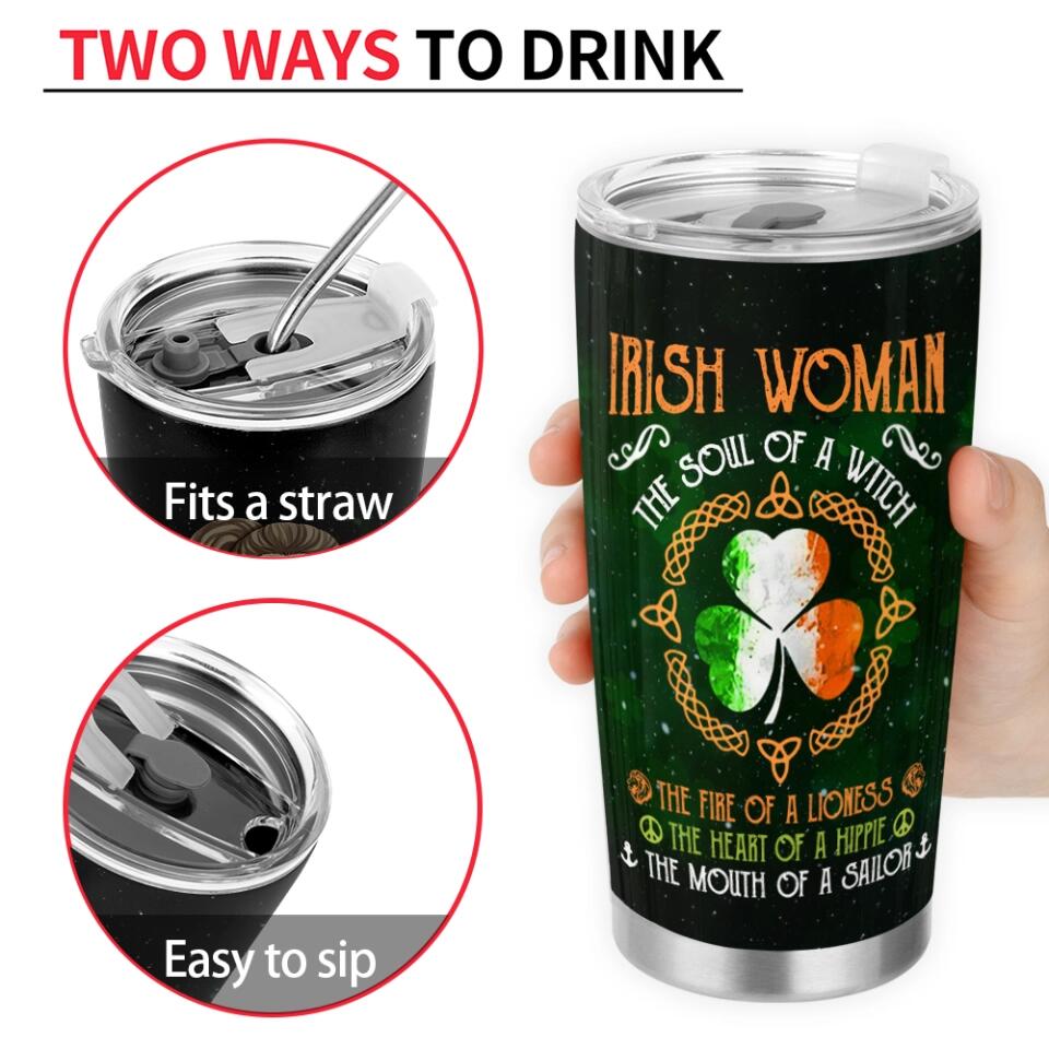 Irish Woman The Soul Of A Witch - Personalized Tumbler, Gift For St. Patrick's Day